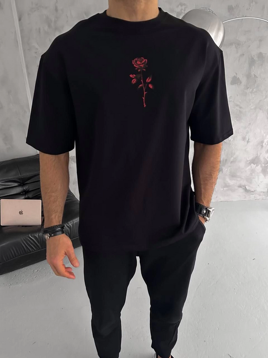 Unisex Bisiklet Yaka Baskılı Oversize T-Shirt