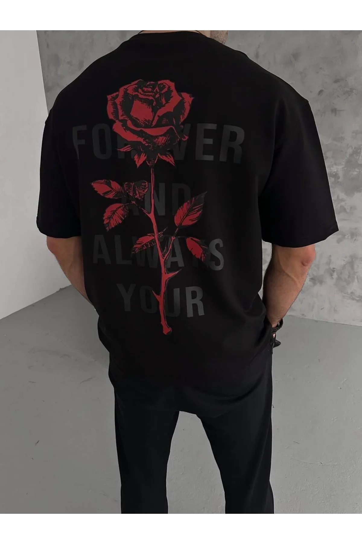 Unisex Bisiklet Yaka Baskılı Oversize T-Shirt