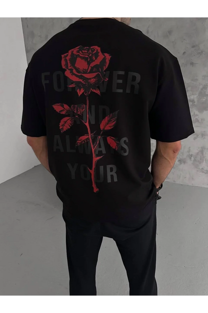 Unisex Bisiklet Yaka Baskılı Oversize T-Shirt