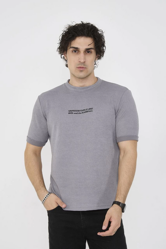 Unisex Bisiklet Yaka Slim fit T-Shirt- Gri