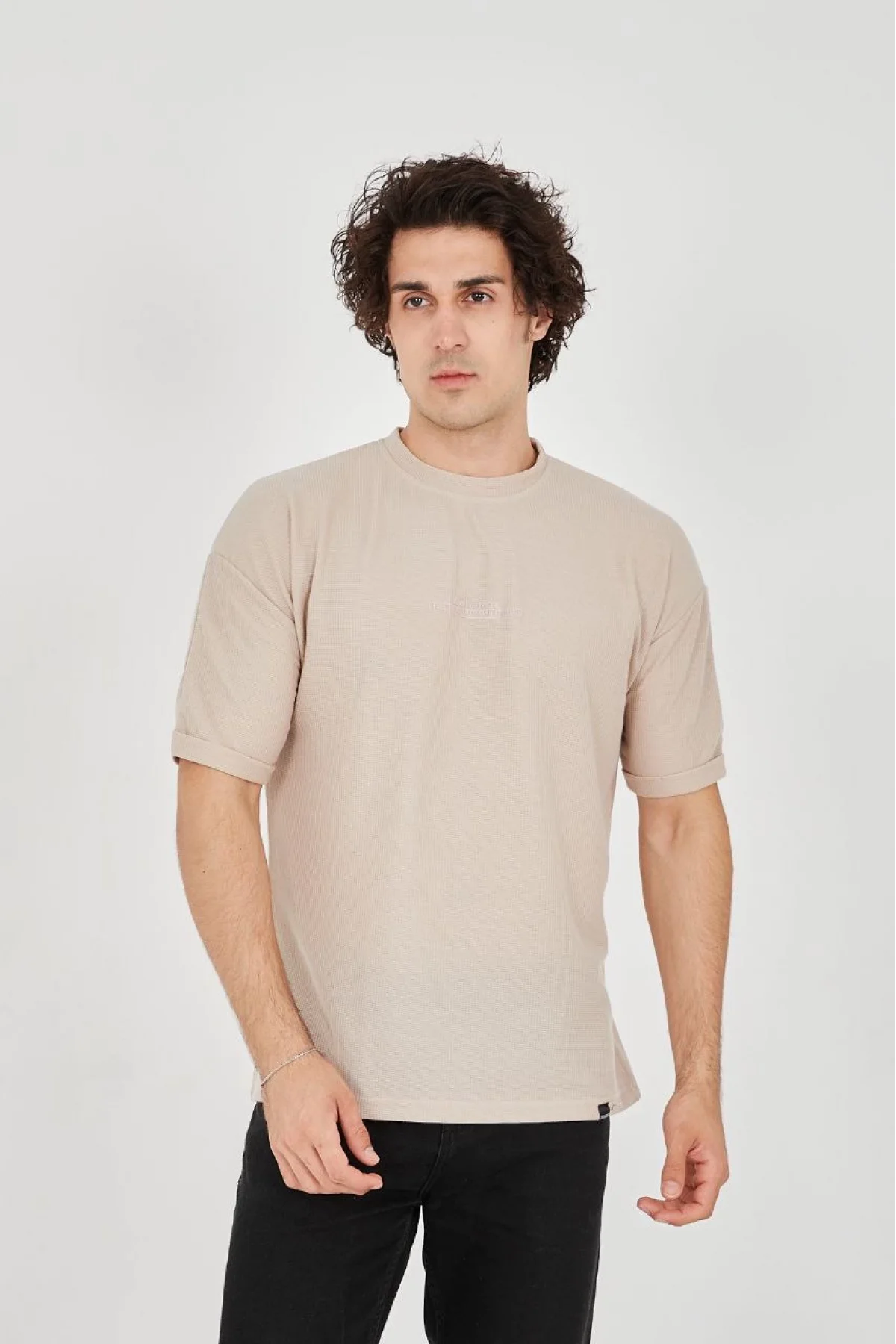 Unisex Waffle Kumaş Rahat Kol T-Shirt