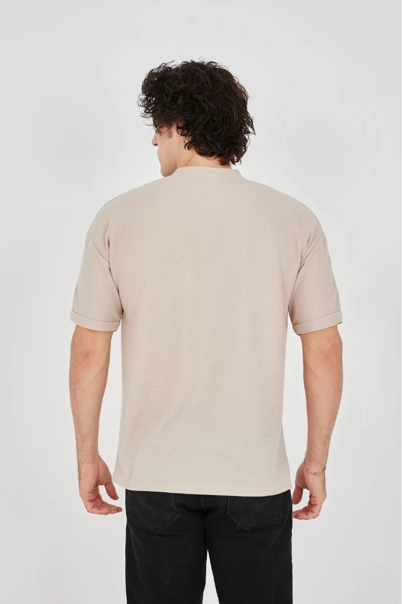 Unisex Waffle Kumaş Rahat Kol T-Shirt