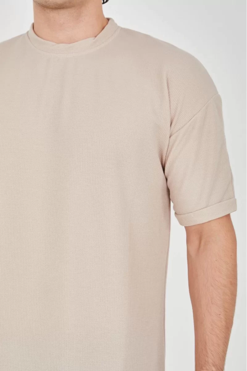 Unisex Waffle Kumaş Rahat Kol T-Shirt