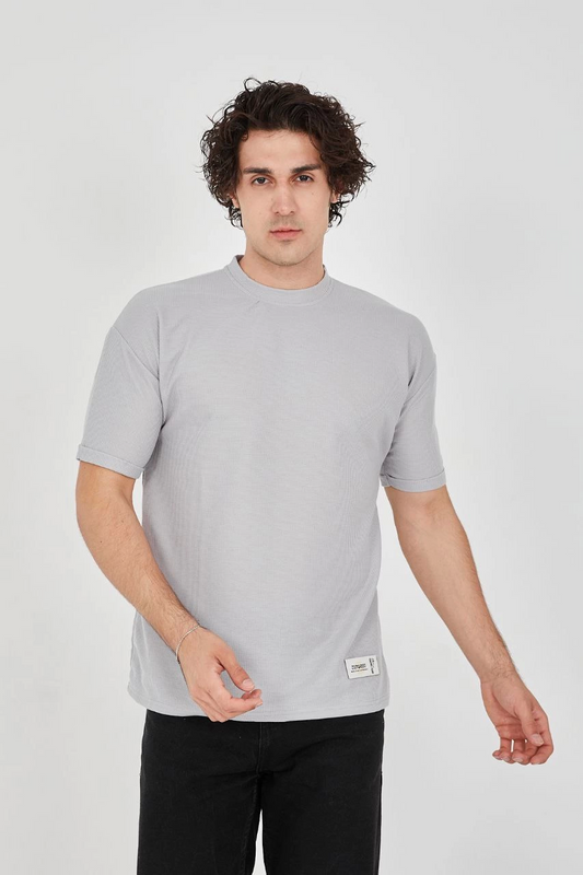 Unisex Waffle Kumaş Rahat Kol T-Shirt