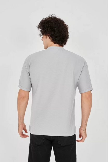 Unisex Waffle Kumaş Rahat Kol T-Shirt