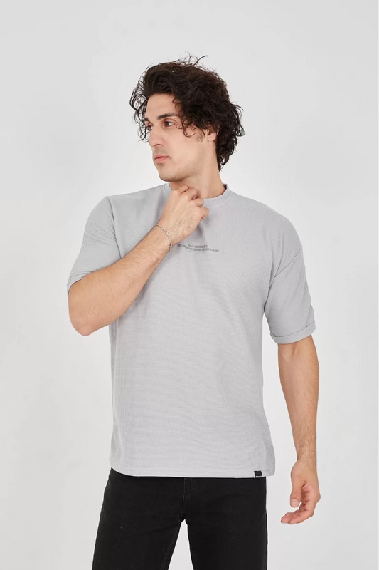 Unisex Waffle Kumaş Rahat Kol T-Shirt
