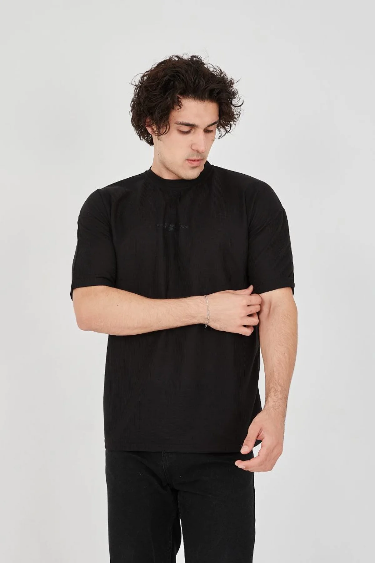 Unisex Waffle Kumaş Rahat Kol T-Shirt