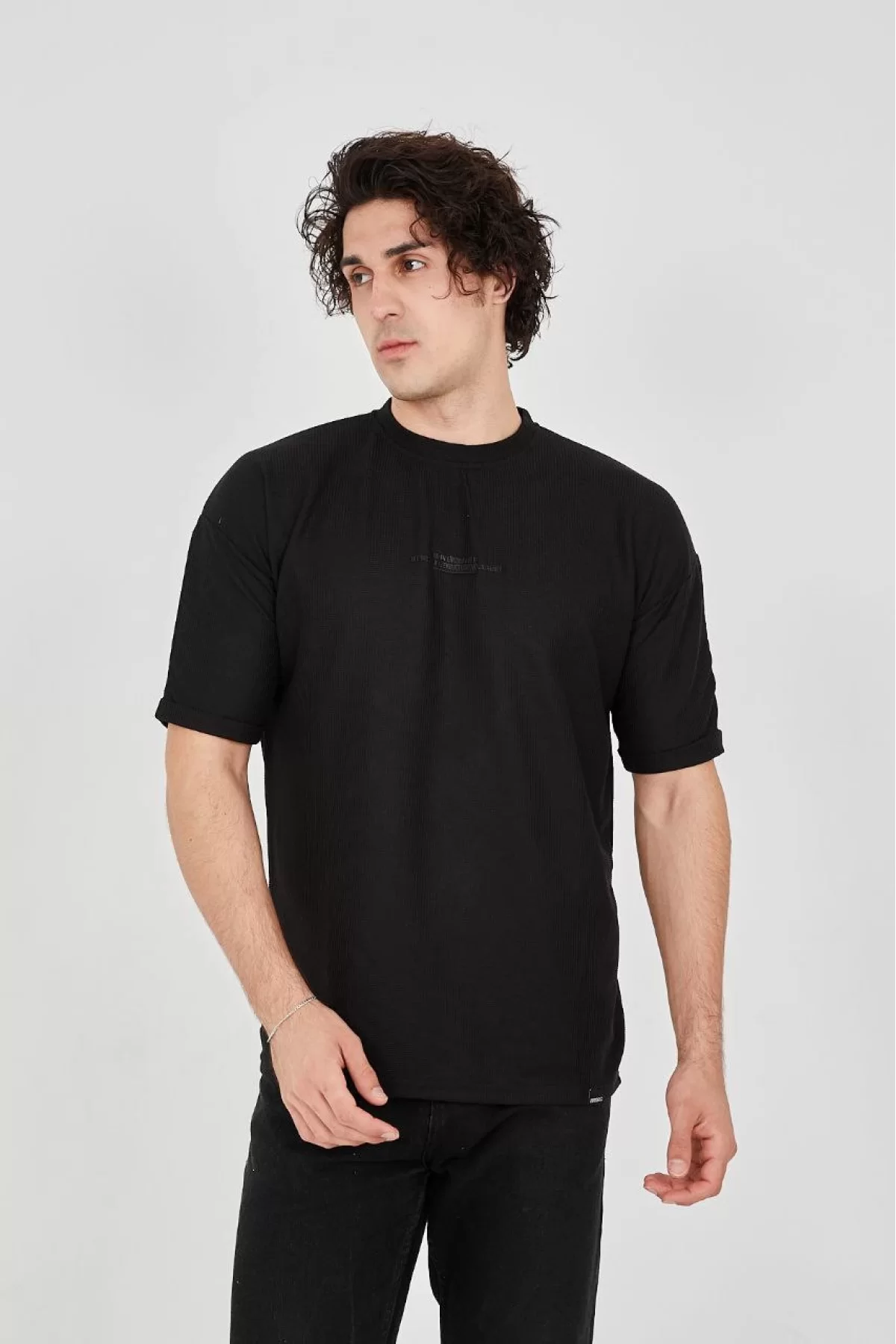 Unisex Waffle Kumaş Rahat Kol T-Shirt