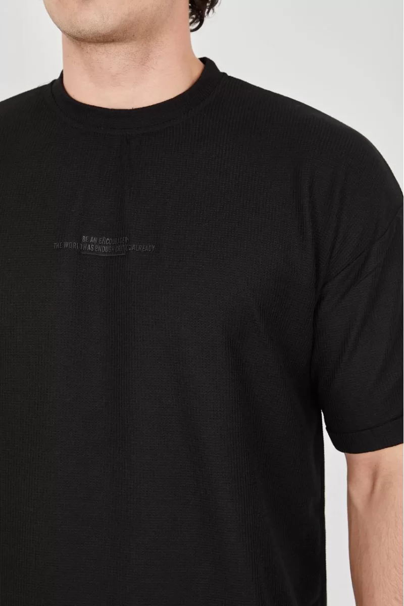 Unisex Waffle Kumaş Rahat Kol T-Shirt